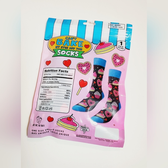 Can't Bake My Eyes Off You Valentine's Day Adult Unisex Crew Socks Size OSFM - Picture 4 of 5